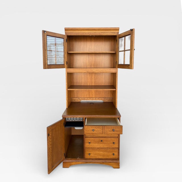 Hooker Furniture Oak Executive Cabinet Hutch With Power Panel, 1990s For Sale - Image 13 of 16
