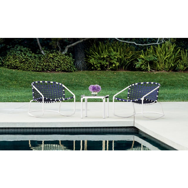 Brown Jordan Kantan Aluminum Vinyl Lounge Chair, Textured Pewter frame with Marine fabric For Sale - Image 9 of 11