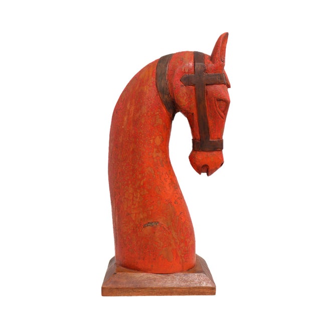 Horse Head Bust- Carved wood, c 1960's Vintage. This is a distinguished statement making piece. Stylistic carvings offer a...
