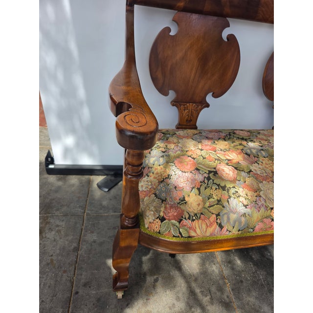 1900s Empire Art Nouveau Mahogany Settee Loveseat Parlor Seating For Sale - Image 11 of 12