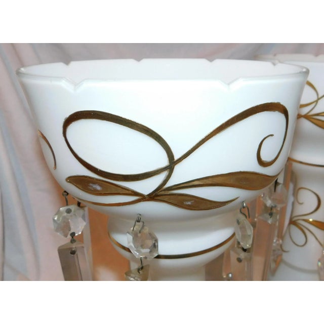 Glass Pair of 1920s Milk Glass Candle Lustres For Sale - Image 7 of 11