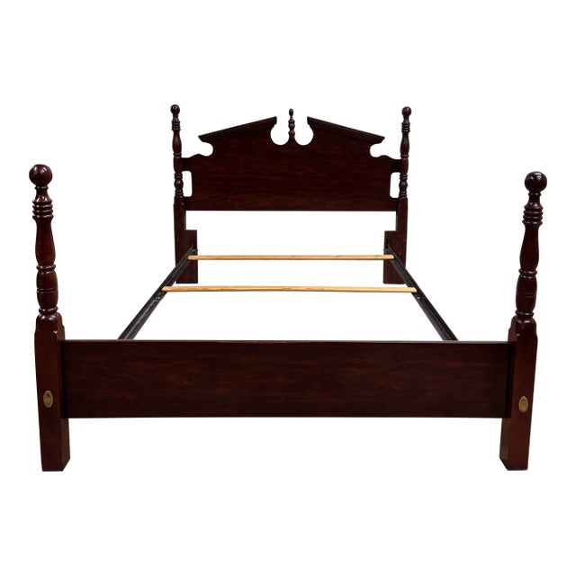 Vintage Convertible Queen or Full Colonial Four Poster Pediment Cannonball Bed For Sale