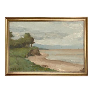 "Beachside" French Landscape Canvas Print in Antiqued Gold Frame 23.5 X 33.5 For Sale