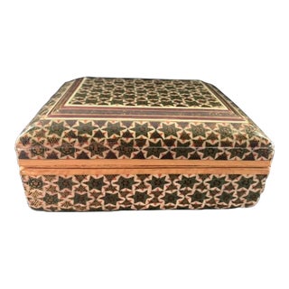 Persian Geometric Inlay Khatamkari Wood Trinket Box Lidded Rectangle For Sale