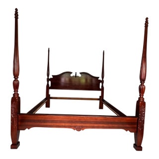 Carved Cherry Wood Four Poster Rice Bed, Kincaid Furniture Limited Edition For Sale