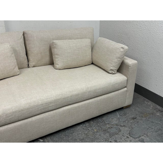 Sand Restoration Hardware Belgian Track Arm Bench Seat Sofa For Sale - Image 8 of 12