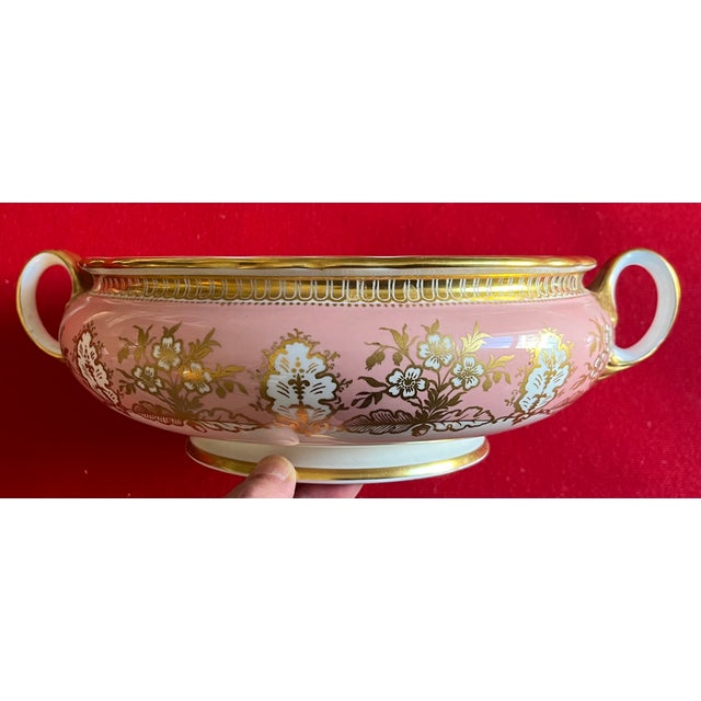 Aynsley Pink & Gold Foliage English Bone China Porcelain Soup Tureen or Vegetable Serving Dish For Sale - Image 10 of 18