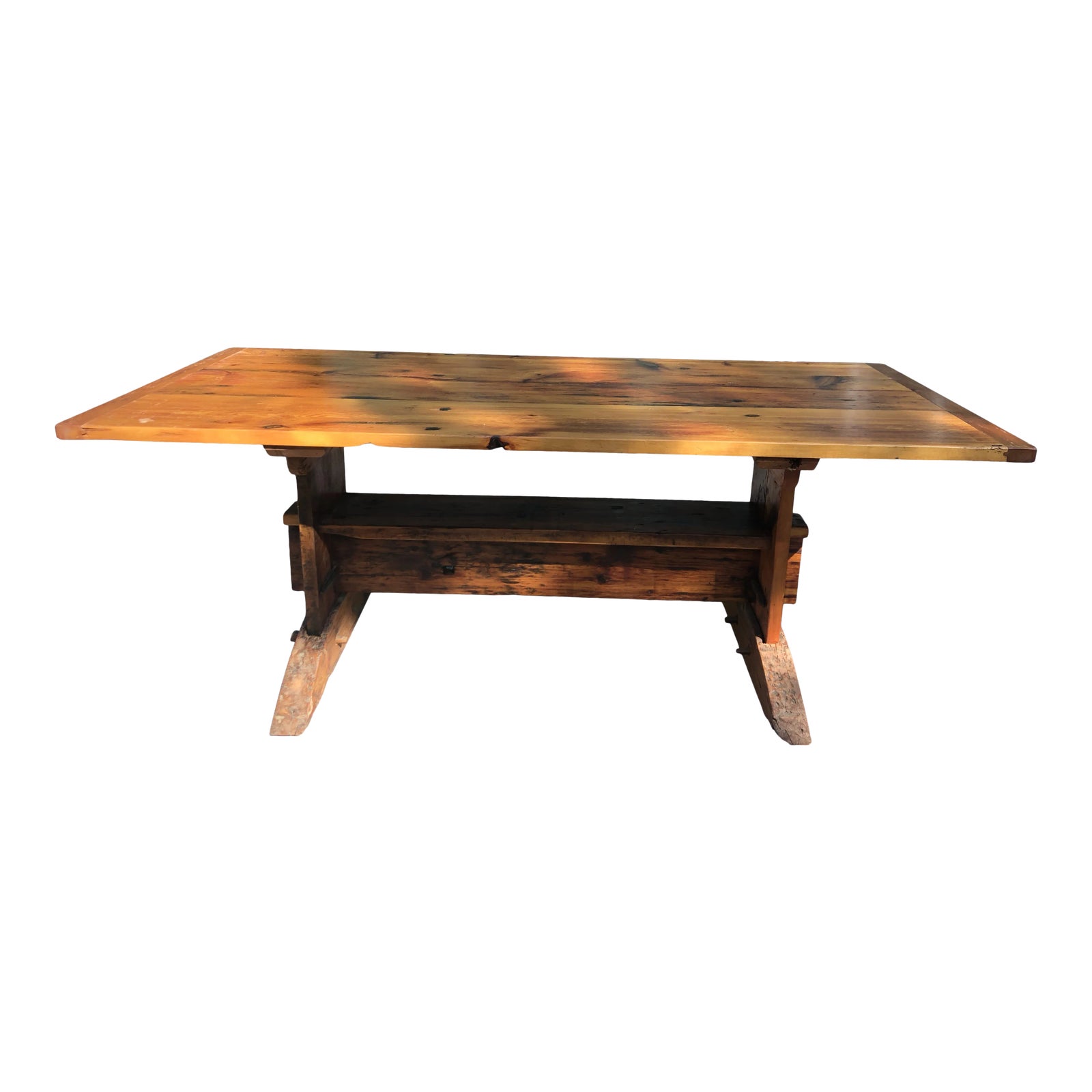 Large Rustic Pine Farm Table With Hand Hewn Base Chairish