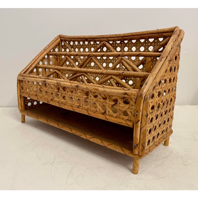 1960s Vintage Rattan Caned Letter Holder Desk Organizer For Sale - Image 5 of 9