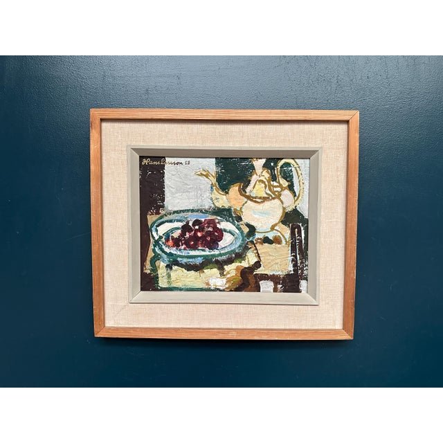 Hans Larsson, Fruits and Teapot, 1952, Oil Painting on Panel, Framed For Sale - Image 9 of 13