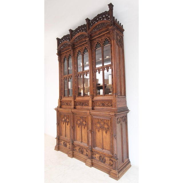 Large Gothic Revival German Carved Oak Cabinet, 1883 For Sale - Image 9 of 18