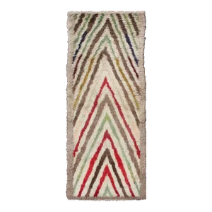 Mid 20th Century Vintage Turkish Tulu Runner With Tribal Design in Cream, Green, Red and Brown