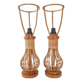 Vintage Table Lamps in Rattan and Beech, 1960s, Set of 2 For Sale