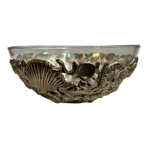 1990’s Silver Plate Sea Life Serving Bowl With Glass Liner by Godinger