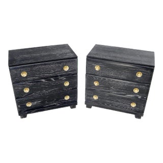 Pair of Cerused Limed Oak Three-Drawer Bachelor Chests with Round Brass For Sale