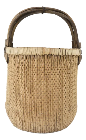 Antique Chinese Woven Basket With Wooden Handle