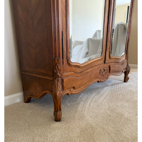 Late 19th Century French Louis XV Style Walnut Armoire With Beveled Mirror Doors & Cabriole Legs For Sale - Image 4 of 7