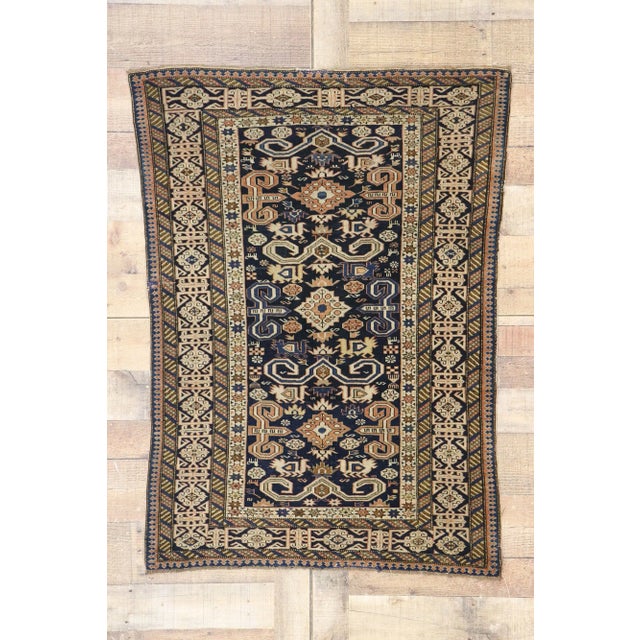 Navy Blue Antique Caucasian Shirvan Kuba Rug, 03'02 X 04'04 For Sale - Image 8 of 9