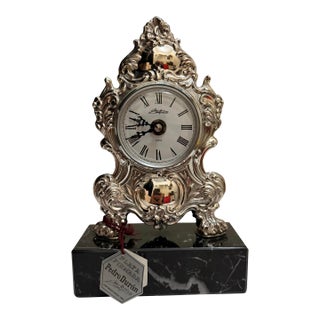 Sterling Silver 925 Pedro Duran Mantel Clock Marble Stand Louis XV Style NWT For Sale