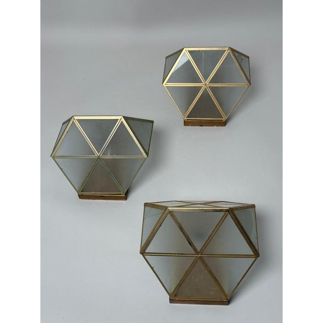Gold and Satin Glass Geometic Wall Sconces by Wilhelm Vest Wahl, 1970s, Set of 3 For Sale - Image 4 of 16
