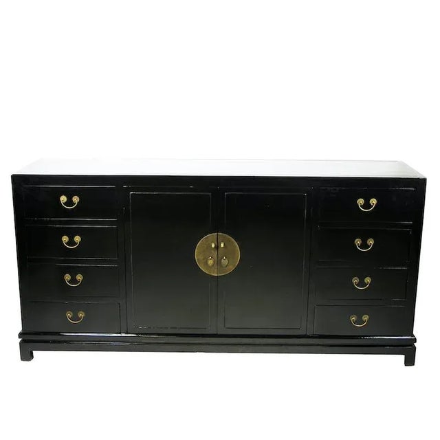 Black Asian Modern Black Lacquer Sideboard For Sale - Image 8 of 11