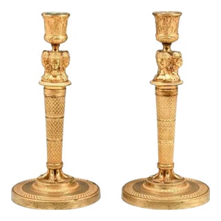 French Empire Doré Bronze Candlesticks, a Pair For Sale
