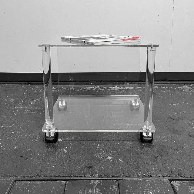 Product. Ordering table/serving trolley style. Vintage material. Made from acrylic equipment. On wheels condition. Good...