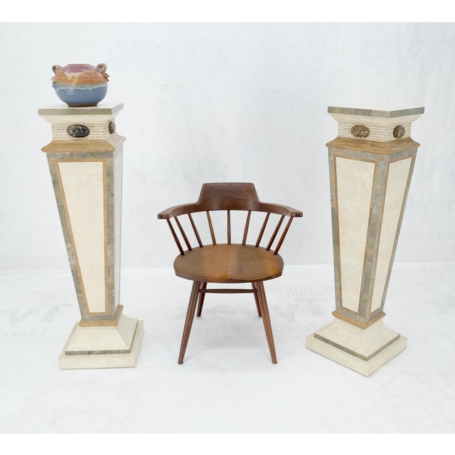 Pair of Tessellated Marble Tapered Square Obelisk Shape Pedestals Stands
