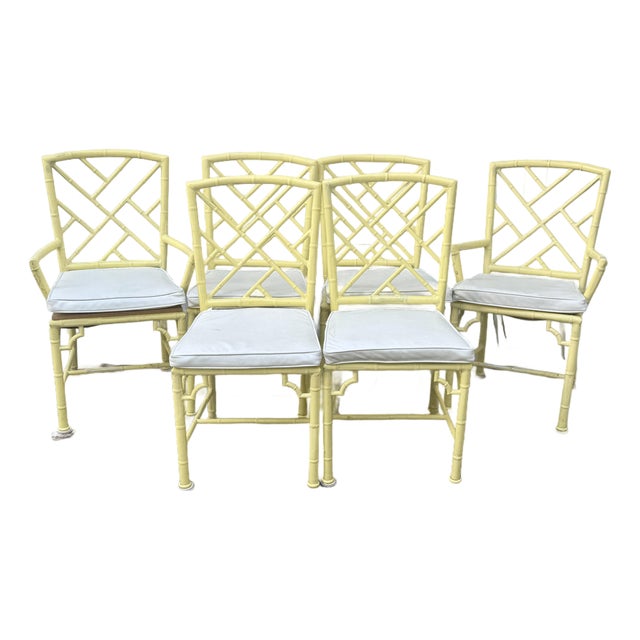 1960s Phyllis Morris for Kessler Faux Bamboo Patio Chairs - Set of 6 For Sale