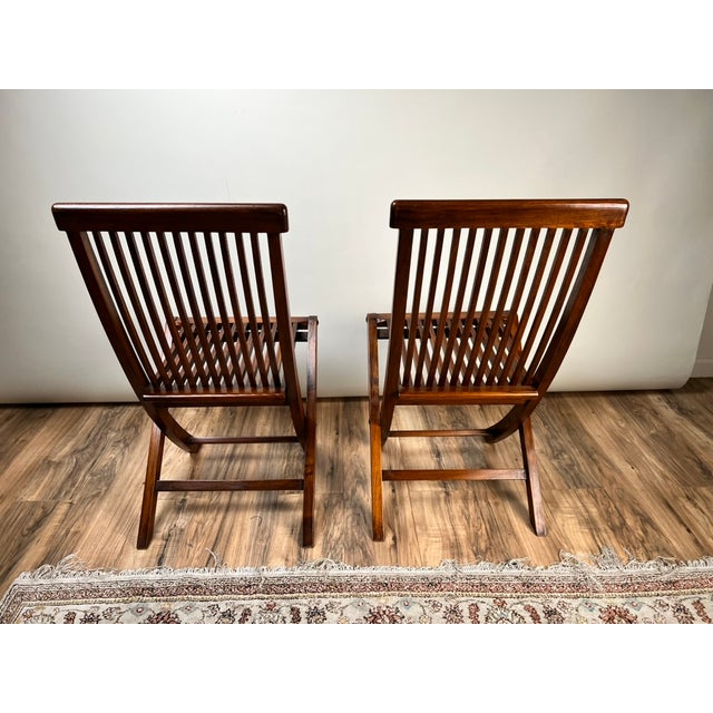 Pair Vintage Mid-Century Modern Style Teak Folding Chairs For Sale - Image 10 of 10