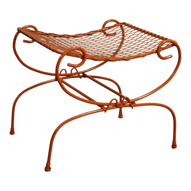 Vintage Mid-Century Modern Atomic Orange Metal Stool For Sale
