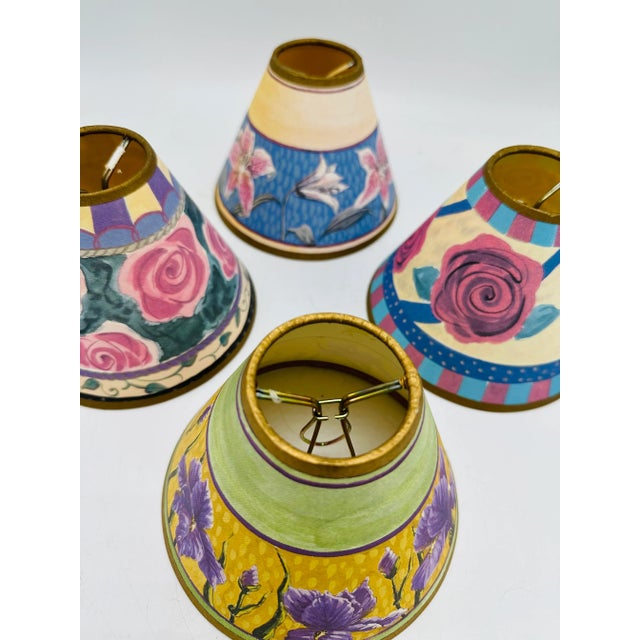 Fun lampshades, this set of 4 is in the manner of Mackenzie Childs, though not marked