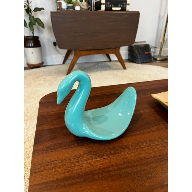 Vintage Teal Ceramic Swan Towel or Washcloth Holder For Sale - Image 4 of 8