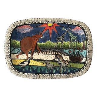 2005 Signed Penzo African Wildlife Ceramic Platter For Sale
