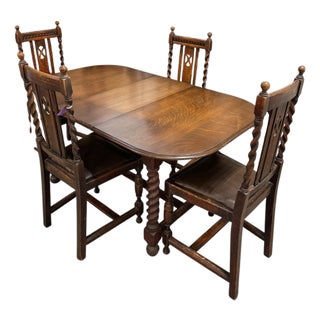 1950s English Barley Twist Drop-Leaf Dining Set For Sale