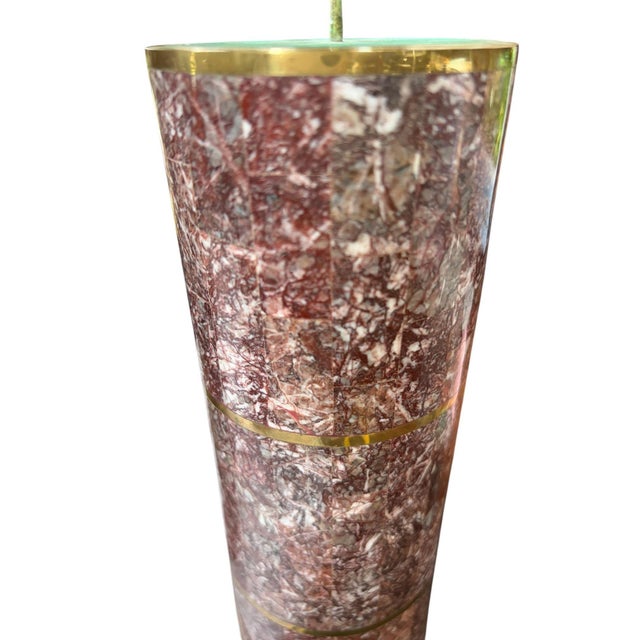 Postmodern 3 Maitland-Smith Tessellated Rosso Levanto Marble & Brass Candle Columns, 1980 For Sale - Image 3 of 6