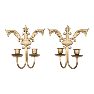 Pair of Vintage Brass Wall Sconces Double Arms