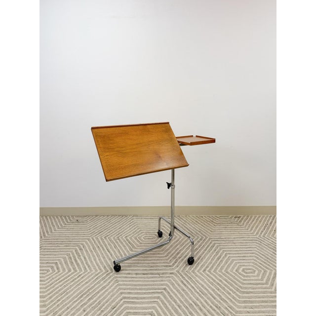 Brown Danish Teak MCM Rolling Music Stand Adjustable Side Table 28"-37" Tall For Sale - Image 8 of 11
