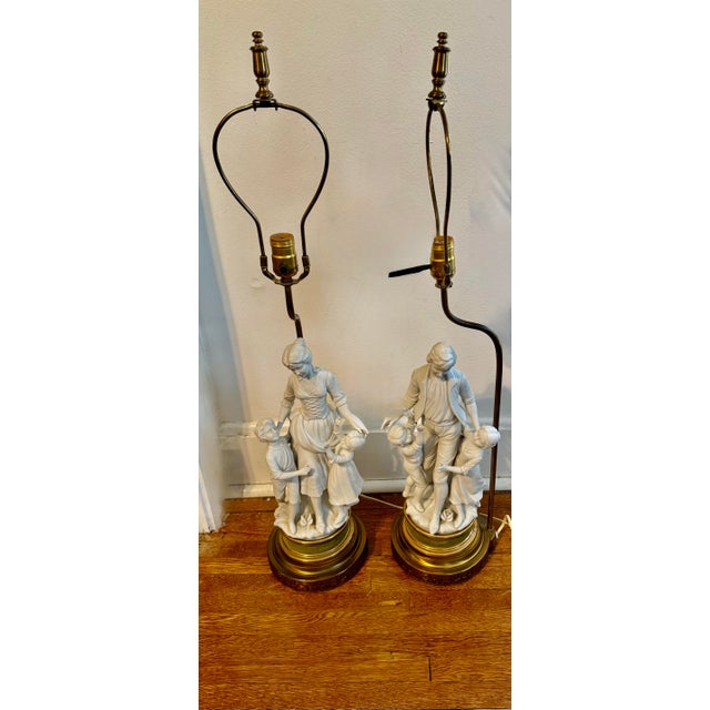Mid 20th Century Mid 20th Century Large Parian Bisque Porcelain Sculptured Lamps For Sale - Image 5 of 12