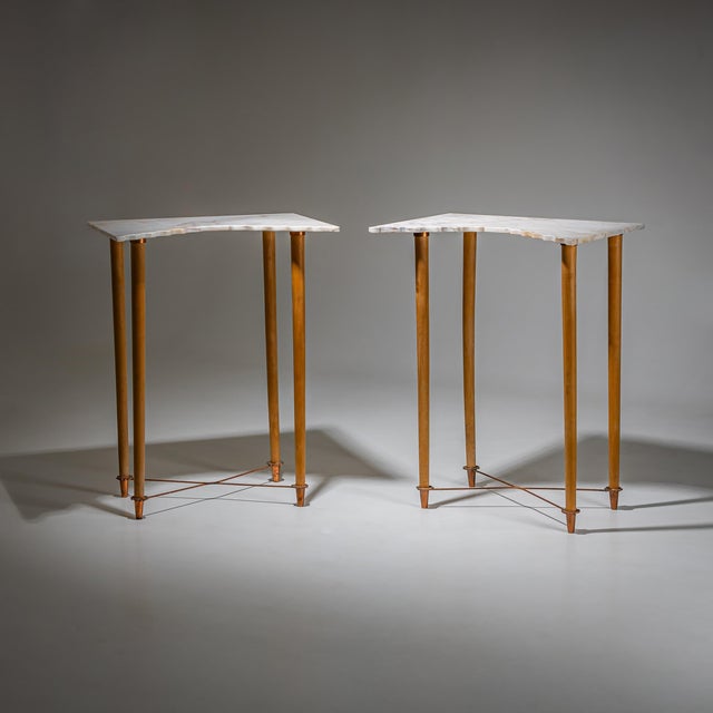 Mid 20th Century Pair of Wall Consoles with Marble Tops, attributed to Ugo la Pietra, Italy For Sale - Image 15 of 18