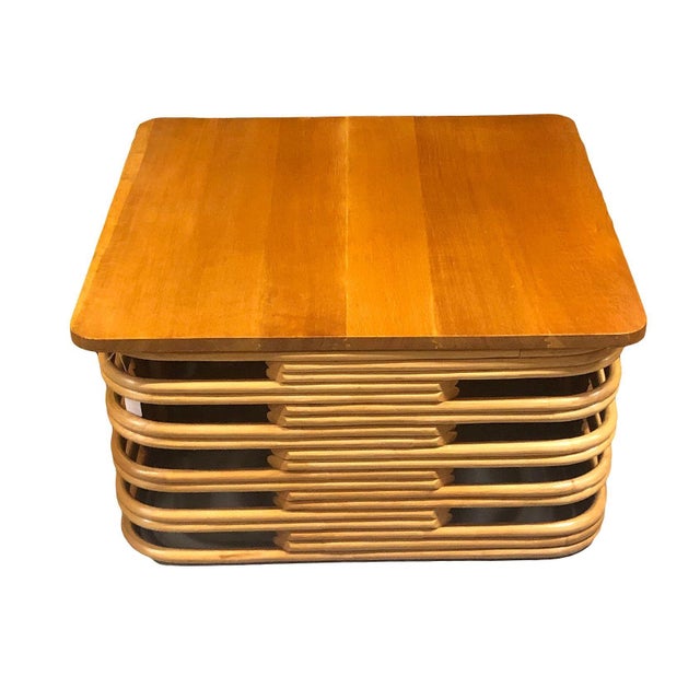 1940s Restored Mid-Century Stacked Rattan Cocktail Coffee Table W/ Mahogany Top For Sale - Image 4 of 5