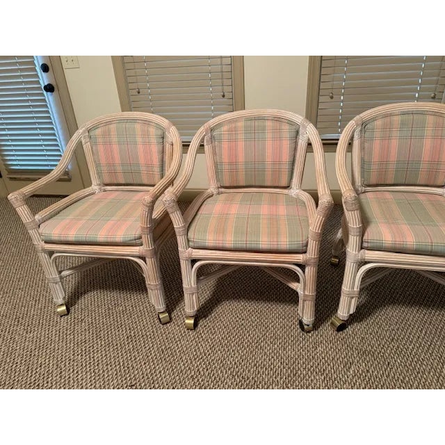 1980s Rattan Dining Table W/4 Rolling Chairs - Set of 6 For Sale - Image 9 of 16