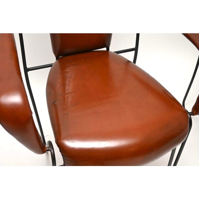 Vintage Leather and Steel Dining Chairs attributed to Frederic Weinberg, 1960, Set of 8 For Sale - Image 14 of 16