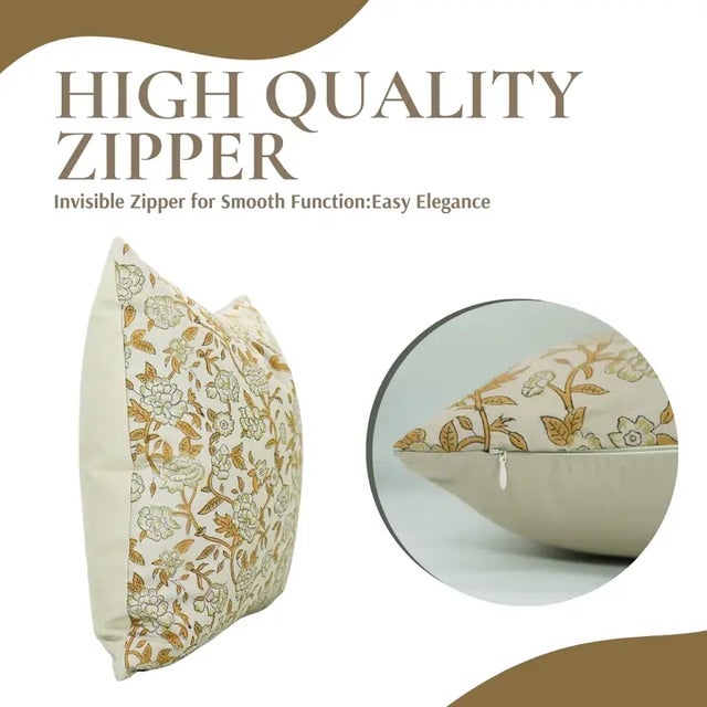 Art Deco Fabdivine Handmade Block Printed Cushion Cover 20x20 Inch Cotton Linen-Mrignayani For Sale - Image 3 of 5