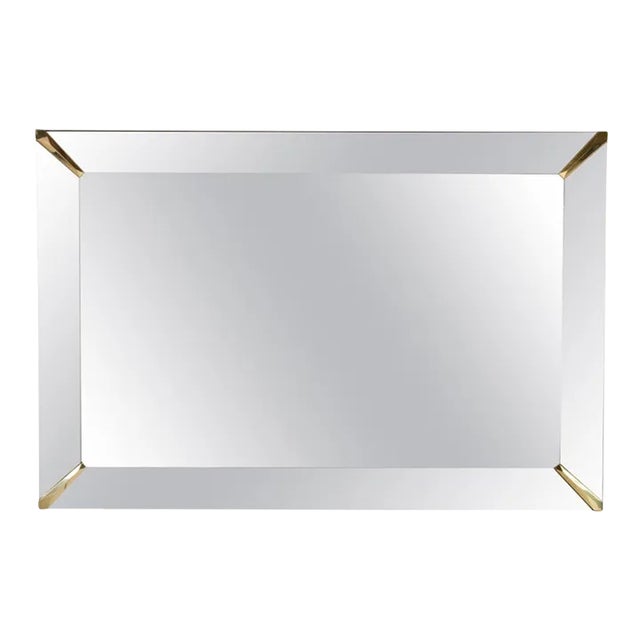 Grand Beveled Mirror With Brass Corner Accents For Sale