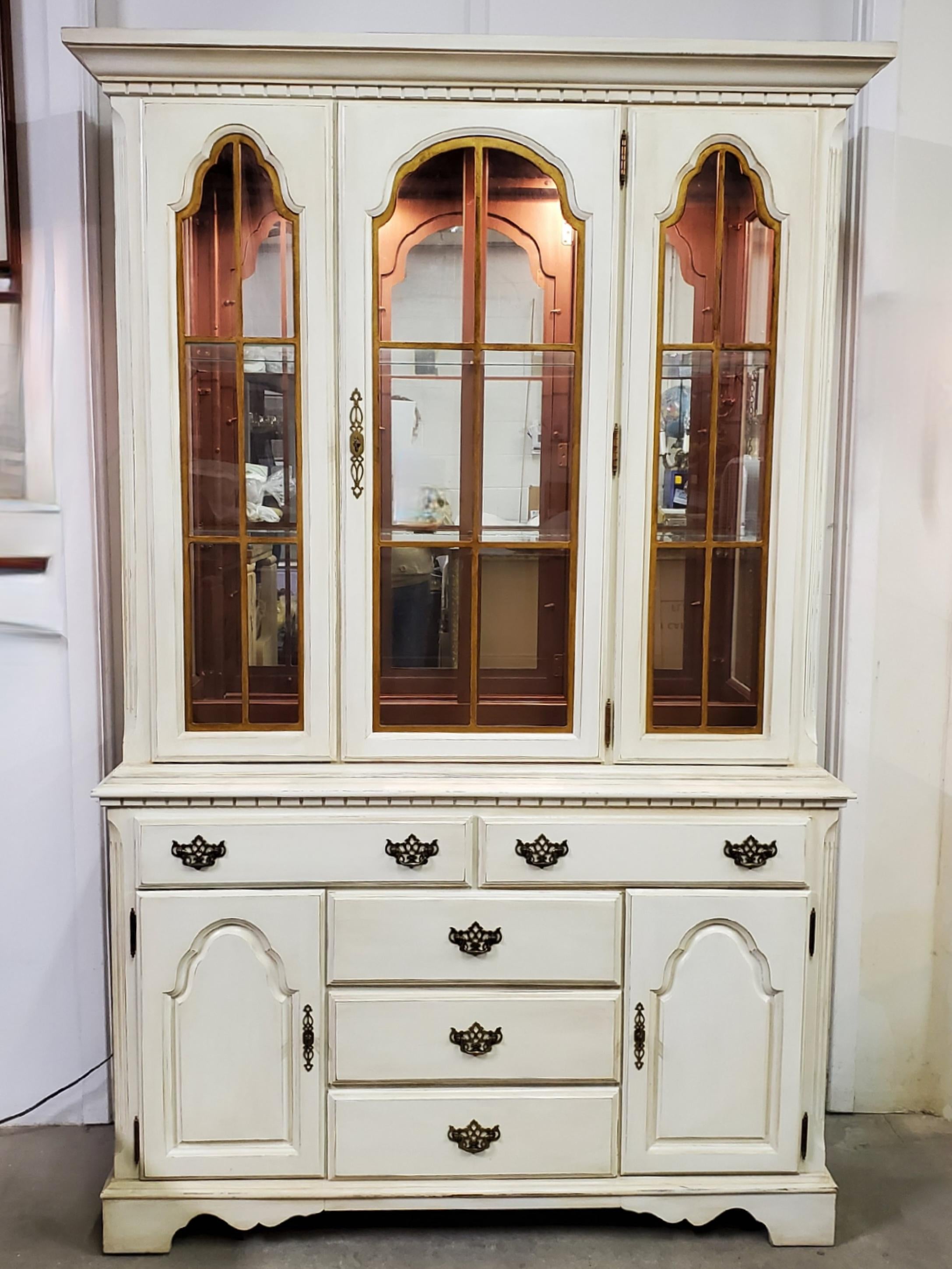1990s Broyhill Traditional China Cabinet, Painted Antique White
