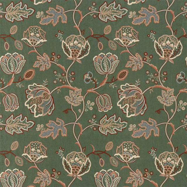 Morris & Co Theodosia Embroidery Fabric in Bottle Green - a Sample For Sale