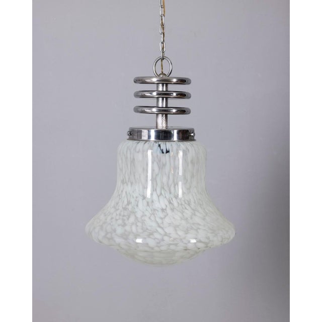Pendant lamp with a chrome-plated metal frame and a large Murano glass shade, Italian design, 1960s. Up to 250V (Europe/UK...