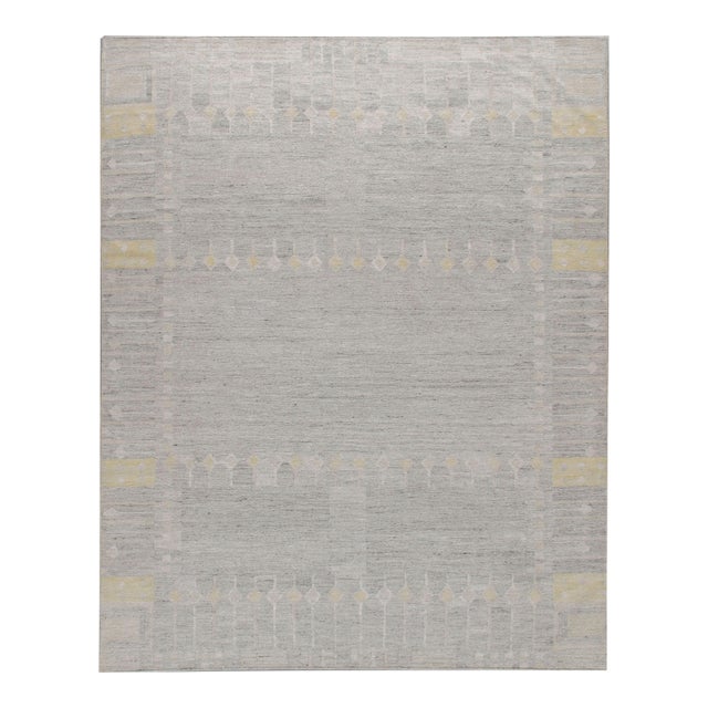 Contemporary Swedish Style Gray & Yellow Kilim Deco Rug 8ft X 10ft For Sale