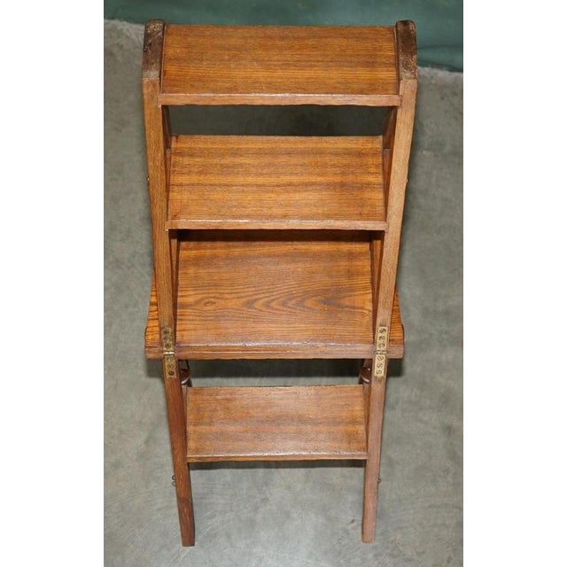 Antique English Arts & Crafts Metamorphic Library Steps in Tiger Oak, 1880 For Sale - Image 15 of 18